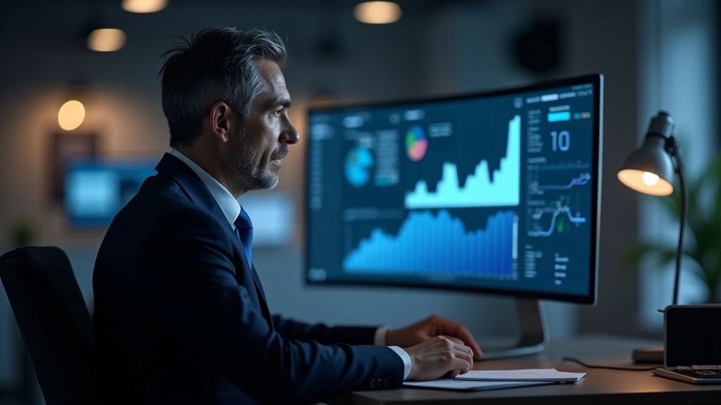 Digitaal dashboard met grafieken en KPI's op computerscherm in modern kantoor