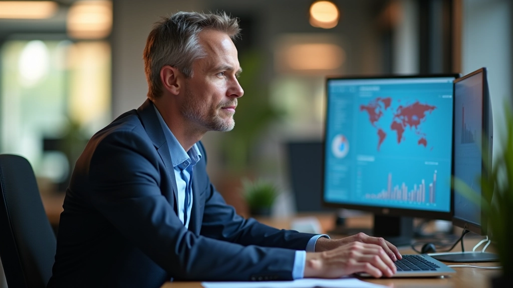 Manager reviewing analytics dashboard with business metrics